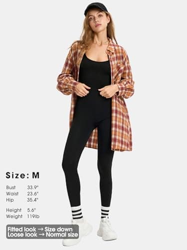 EXLURA Womens Plaid Flannel Shacket Long Sleeve Button Down Shirts Long Jackets Oversized Spring Fashion Outfits 2025 Clothes Orange Red - Image 4