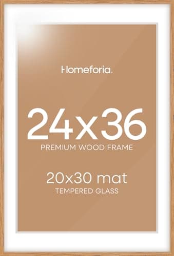 Homeforia 24x36 Poster Frame Wood, High End Natural Oak 24 x 36 Large Picture Frame with Mat 20 by 30, 24x36 Light Wooden Frames Matted to 20x30 Photo, 36x24 Frames, Tempered Glass, Wall Kit, Set of 1 - Image 1