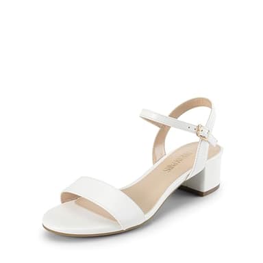 DREAM PAIRS Women's Low Heels for Women Classic Open Toe Ankle Strap Block Chunky Heel Sandals Holiday Party Wedding Dress Pumps Shoes,Size 7,White-Pu-1,SDHS2301W-1 - Image 1
