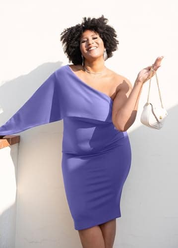 GOBLES Women's Summer Sexy One Shoulder Ruffle Bodycon Midi Cocktail Dress Lavender - Image 3