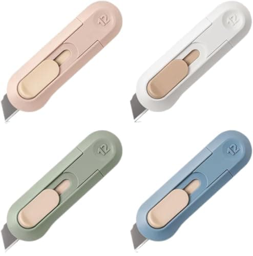 4pcs Utility Knife ，SK5 Retractable Blade Duty Box Cutter Letter Opener, Razor Sharp Cartons Cardboard Cutter Knife Perfect for Paper, Sewing, Craft, Home and Office, Blue,green,pink,white - Image 1