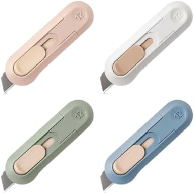 4pcs Utility Knife ，SK5 Retractable Blade Duty Box Cutter Letter Opener, Razor Sharp Cartons Cardboard Cutter Knife Perfect for Paper, Sewing, Craft, Home and Office, Blue,green,pink,white - Image 1