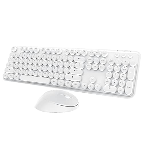 Wireless Keyboard Mouse Combo, 104 Keys Cute White Keyboard with Number Pad & Mouse for Windows, Computer, PC, Notebook, Laptop (White) - Image 1