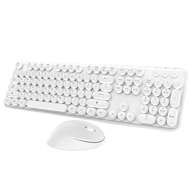 Wireless Keyboard Mouse Combo, 104 Keys Cute White Keyboard with Number Pad & Mouse for Windows, Computer, PC, Notebook, Laptop (White) - Image 1