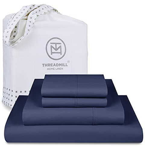 Threadmill 100% Cotton Sheets for Queen Size Bed - 600 Thread Count Queen Bed Sheets Set with 16” Deep Pocket - Sateen Weave 4-Piece Bedding Set with Cooling Effect, Folkstone Blue - Image 1