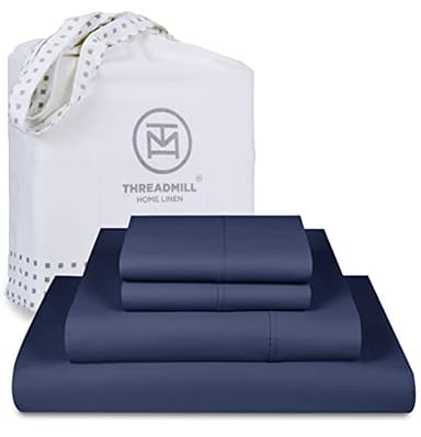 Threadmill 100% Cotton Sheets for Queen Size Bed - 600 Thread Count Queen Bed Sheets Set with 16” Deep Pocket - Sateen Weave 4-Piece Bedding Set with Cooling Effect, Folkstone Blue - Image 1