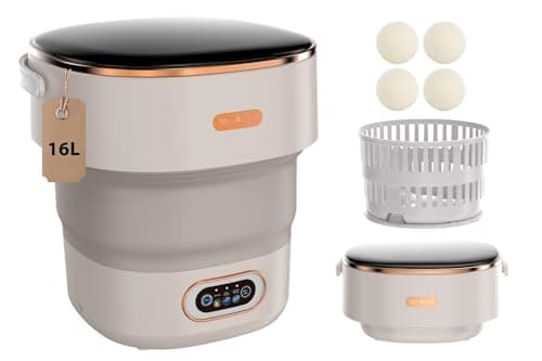 Portable Washing Machine，16L Foldable Mini Washer Machine with Spin Basket Laundry，Collapsible Small Underwear Washer Machine with 3 Cleaning Modes for Apartment Home Hotel Camping (Khaki)