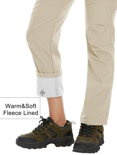 MAGCOMSEN Women Ski Pants Waterproof Insulated Hiking Pants Cold Weather Thermal Warm Fleece Lined Winter Pant Beige XXL - Image 3