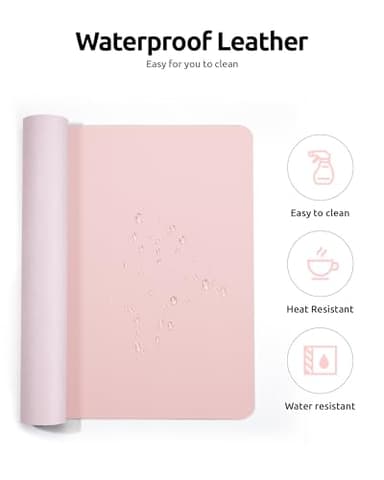 YSAGi Leather Desk Protector, Office Mat, Large Mouse Mat, Non-Slip PU Leather Blotter, Laptop Desk Pad, Waterproof Writing Pad for Office and Home (Light Pink, 31.5" x 15.8") - Image 4