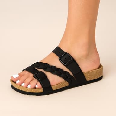 CUSHIONAIRE Women's Cork Footbed Sandal - Comfortable, Adjustable Straps, Arch Support, Wide Widths Available, Boho Chic Summer Slides, Black 10 - Image 5
