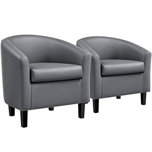 Yaheetech Barrel Chairs, Faux Leather Chairs, Modern Leather Club Chairs Comfy Gray Accent Chairs with Sturdy Wood Legs for Living Room/Bedroom/Reading Room/Waiting Room, Gray, Set of 2 - Image 1