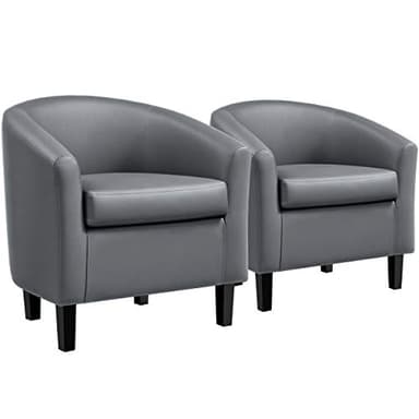 Yaheetech Barrel Chairs, Faux Leather Chairs, Modern Leather Club Chairs Comfy Gray Accent Chairs with Sturdy Wood Legs for Living Room/Bedroom/Reading Room/Waiting Room, Gray, Set of 2 - Image 1