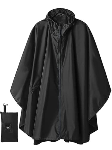 SaphiRose Unisex Rain Poncho Raincoat Hooded for Adults Women with Pockets (Black) - Image 1