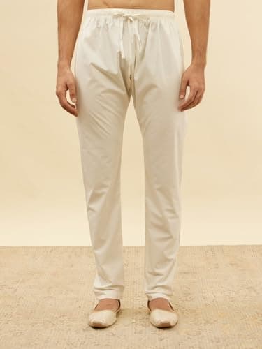 Manyavar Men Blended Cotton Self Design Kurta Pyjama Set XL Blue - Image 6