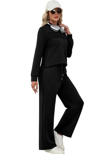 WIHOLL Fall Outfits for Women 2025 Matching Sets Clothing Holiday Two Piece Vacation Teacher Outfits Business Casual Cozy Athletic Athleisure Winter Conjuntos De 2 Piezas Para Mujer Black L - Image 4