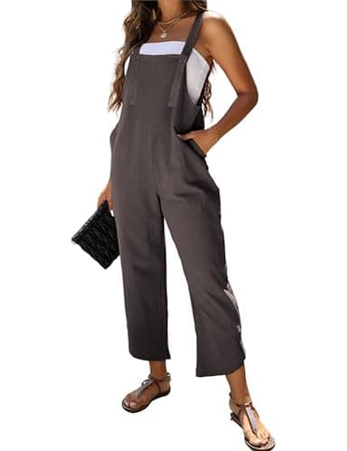 Omoone Women Sleeveless Cotton Straps Baggy Jumpsuit Overalls Casual Summer Bib Rompers Pockets (3124-Grey-M) - Image 1