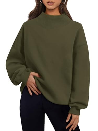 Trendy Queen Womens Oversized Sweatshirts Turtleneck Pullover Long Sleeve Hoodies Tops Fall Fashion Outfits 2024 Clothes ArmyGreen L - Image 1