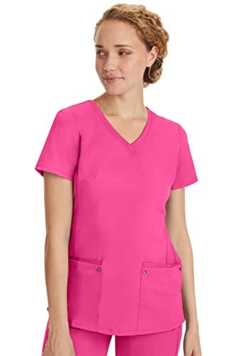 Healing Hands Yoga Scrubs Top for Women Purple Label 2 Pocket V-Neck Women's Scrub Top 2245 Juliet Shocking Pink 2XL - Image 6