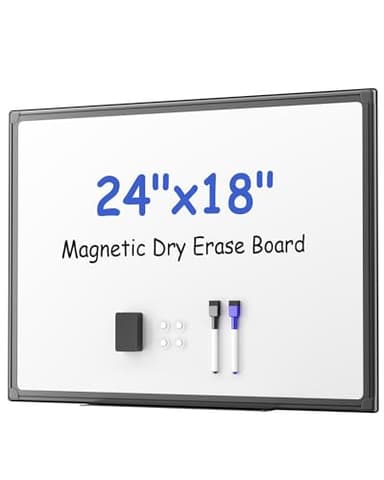 VUSIGN Black Aluminum Magnetic White Board 24" x 18" with Dry-Erase Eraser, Multicolor Markers, Magnetic Pins for Office, Home, School - Image 1