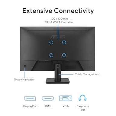 ASUS 24” 1080P Eye Care Monitor (VA249QG) - IPS, Full HD, 99% sRGB, Frameless, 120Hz, Adaptive-Sync, 1ms, Speakers, HDMI, DisplayPort, VGA, Low Blue Light, Flicker Free, Wall Mountable, 3 yr Warranty - Image 6