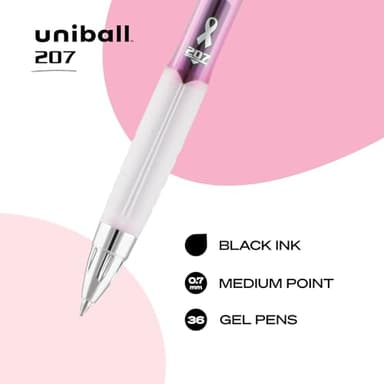 uni-ball 207 Retractable Gel Pens, Medium Point (0.7mm), Black, Pink Ribbon Edition, 12 Count - Image 2