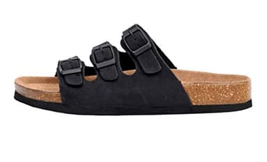 CUSHIONAIRE Lela Slip On Womens Sandals with Vegan Adjustable Straps & Genuine Suede Cork Footbed - Comfortable Memory Foam Sandals for Women 2025, BLACK 8 - Image 2
