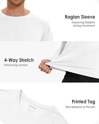 Boladeci Rash Guard for Men SPF Shirts Long Sleeve Lightweight UPF 50+ Sun Protection Swim Shirts Quick Dry UV Surf Water Running Fishing Tee T-Shirts White - Image 5