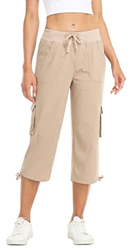MISS MOLY Women's Cargo Capris Hiking Running Pants Loose Button Decor Lightweight Quick Dry Athletic Outdoor Khaki XL - Image 5