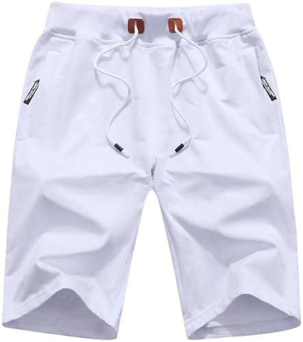 QPNGRP Mens Shorts Casual Drawstring Zipper Pockets Elastic Waist White 32 - Image 1