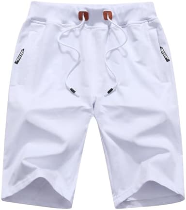 QPNGRP Mens Shorts Casual Drawstring Zipper Pockets Elastic Waist White 32 - Image 1