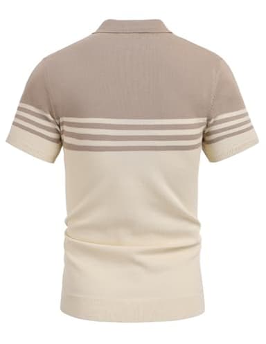 COOFANDY Mens Striped Polo Shirts Short Sleeve Striped Textured Pullover Golf Polo T Shirts, Khaki and Beige, X-Large - Image 4