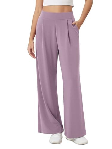 ODODOS Modal Soft Wide Leg Pants for Women High Waist Casual Relaxed Pants with Pockets, 27" Inseam, Taro Purple, X-Small - Image 1