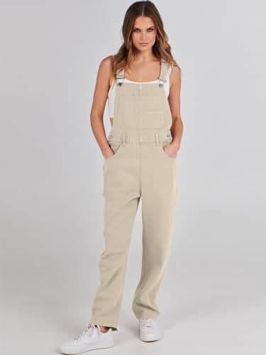 ANRABESS Overalls for Women Loose Fit Denim Overalls Adjustable Strap Jean Jumpsuit Bib Romper 2025 Fall Casual Work Outfits Apricot Small - Image 6