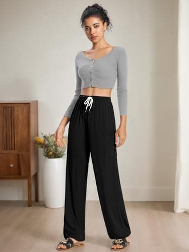 QIANXIZHAN Women's Harem Pants, Hippie Palazzo Pants Boho Joggers Yoga Clothes with Pockets Black 3XL - Image 6