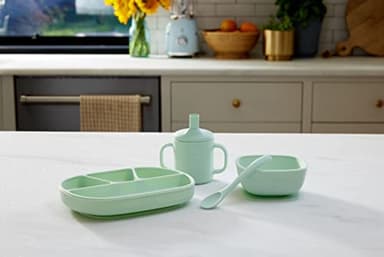 NUK Silicone Baby Tableware Bundle, Includes 1 Plate, 1 Bowl, 1 Cup, & 1 Spoon, Durable Suction Feature Helps Reduce Spills, Microwave-Safe, BPA-Free - Image 7