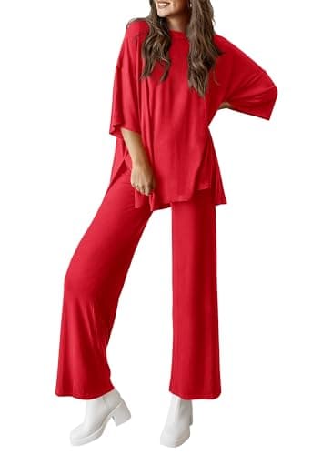 PRETTYGARDEN Two Piece Sets For Women Summer Fashion Lounge Matching Set 2025 Travel Vacation Airport Outfits Clothing (Red,Large) - Image 1