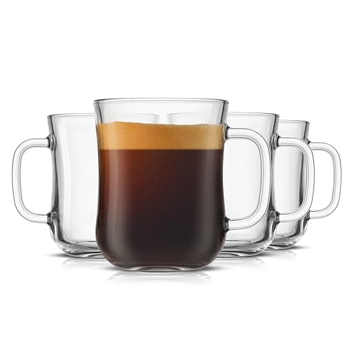 JoyJolt Glass Coffee Cups - 15.5oz Diner Coffee Mug Set of 4 Glass Coffee Mugs. Coffee Bar Accessories, Cafe Style Clear Coffee Mug, Cappuccino Cup, Latte Cup, Tea Cup, Large Espresso Glasses. - Image 1