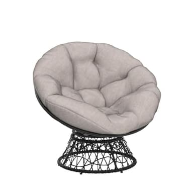 Bme 40" Ergonomic Wicker Papasan Chair with Soft Thick Density Fabric Cushion, High Capacity Steel Frame, 360 Degree Swivel for Living, Bedroom, Reading Room, Lounge, Silver Cloud - Black Base - Image 5