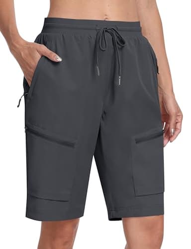 MoFiz Women's Hiking Golf Long Shorts with Pockets Womens Long Hiking Shorts for Women Knee Length Running Golf Casual Summer Dark Gray XXX-Large - Image 1