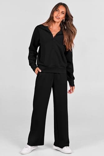 PRETTYGARDEN Women's 2025 Fall Lounge Sets Casual Half Zip Sweatshirt and Wide Leg Pants 2 Piece Outfits Sweatsuit (Black,X-Large) - Image 5