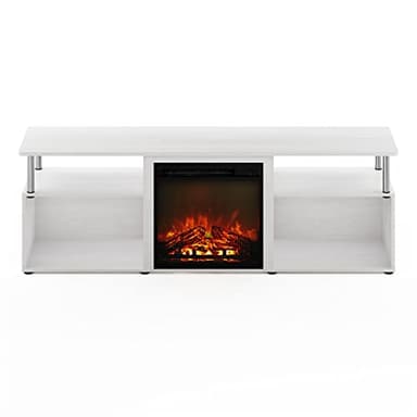 Furinno Jensen Open Storage Fireplace Entertainment Center for TV up to 70 Inch with Stainless Steel Tubes, White Oak/Chrome - Image 8