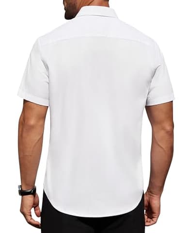 Alimens & Gentle Mens Short Sleeve Dress Shirt Wrinkle Free Solid Casual Button Down Shirts for Summer Business Wedding,White,XL - Image 4