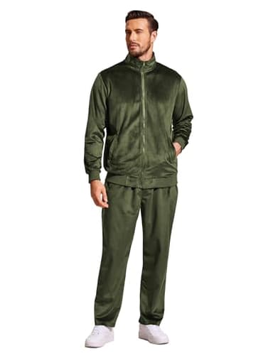COOFANDY Track Suits 2 Piece Velvet Sweatsuits Long Sleeve Jacket and Pants Sets Zipper Party Outfits for Men - Image 3