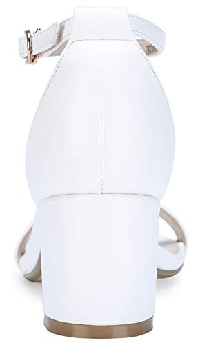 IDIFU Women's Cookie-LO Low Block Heels Chunky Sandals Ankle Strap Wedding Dress Pump Shoes(White Pu, 8.5) - Image 3