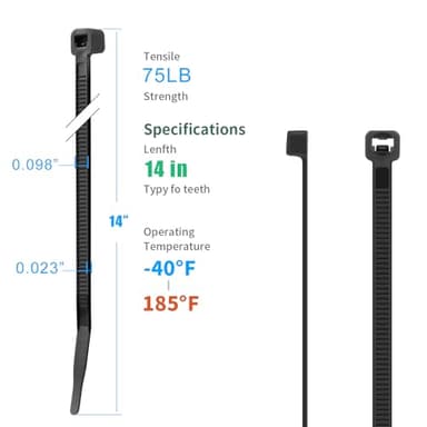 XINGO 14 Inch Black Zip Ties 200 PCS, 75 LBS Tensile Strength, UV Resistant Cable Ties, Premium Self-locking Plastic Ties for Indoor and Outdoor Use - Image 2