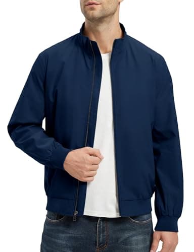 Rdruko Men's Lightweight Jackets Casual Fall Stylish Windbreaker Light Dress Zip Up Coat with 3 Pockets, Navy Blue, S - Image 2