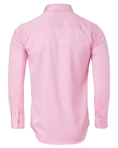 Alimens & Gentle Men's Dress Shirts Long Sleeve Wrinkle-Free Stretch Shirts Solid Formal Button Down Shirt with Pocket Pink - Image 2