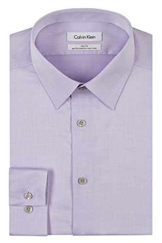 Calvin Klein Men's Slim Fit Non-Iron Herringbone Point Collar Dress Shirt, Lilac, 15" Neck 32"-33" Sleeve - Image 3