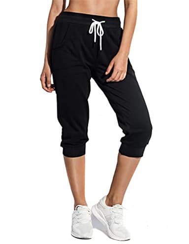 SPECIALMAGIC Women's Sweatpants Cropped Jogger French Terry Running Pants Lounge Loose Fit Drawstring Waist with Side Pockets Black XL - Image 1