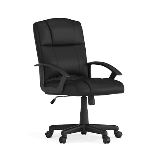 Flash Furniture Coffman Flash Fundamentals Mid-Back LeatherSoft Office and Gaming Chair, Ergonomic Office Chair with Padded LeatherSoft Seat and Arms, Black - Image 1